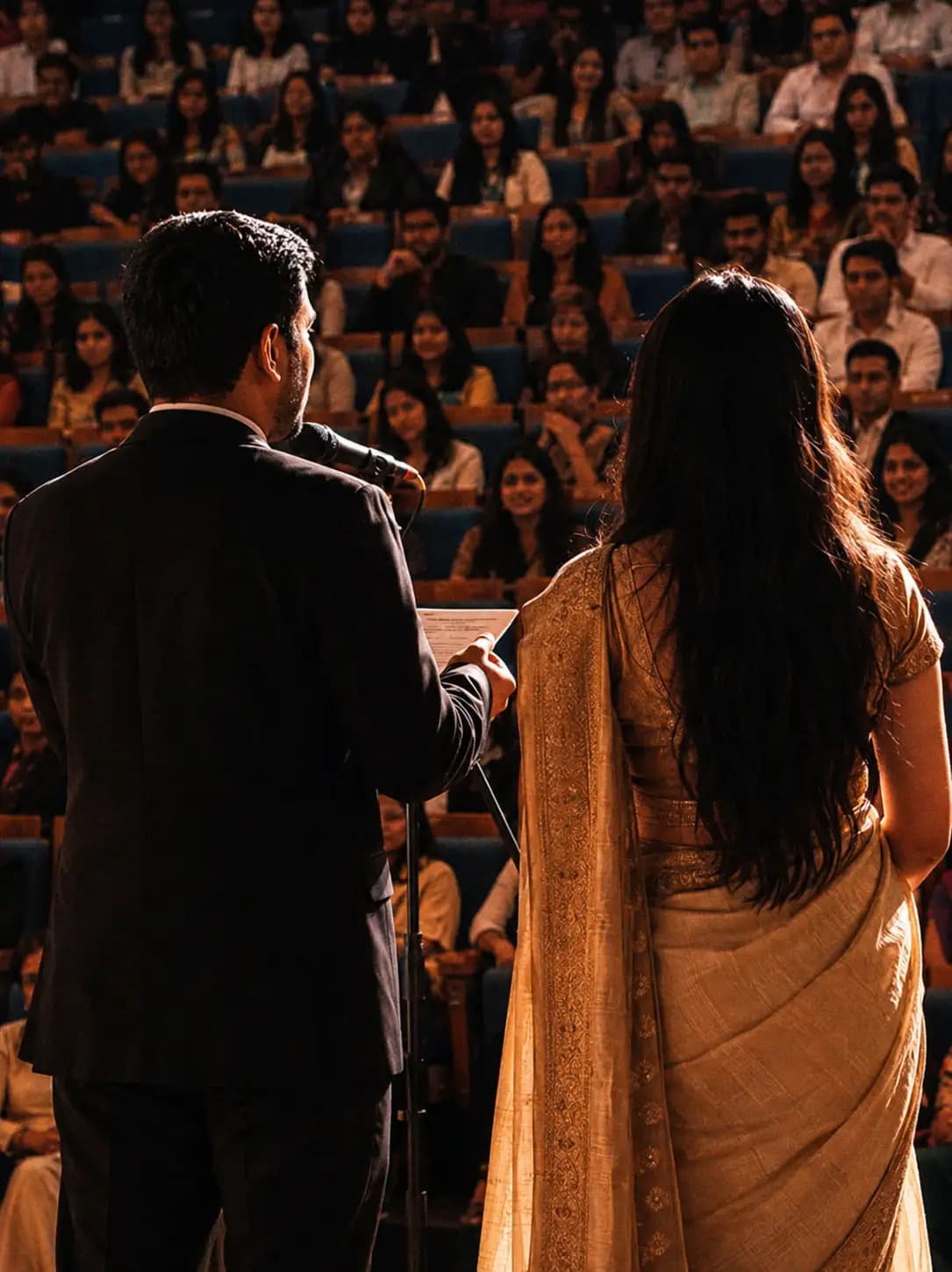 Conference speakers addressing an audience
